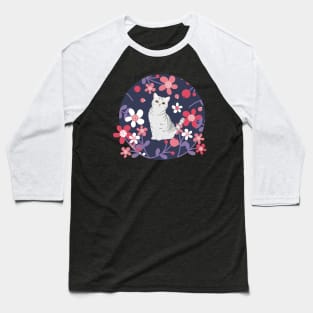 American Shorthair Cat and Flowers - Purple Baseball T-Shirt